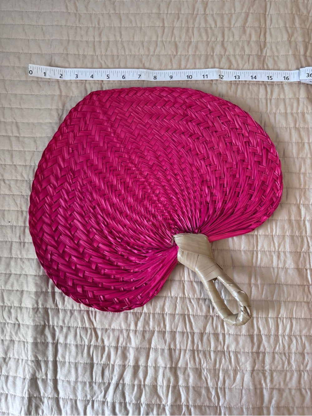 Vintage Pink Straw Hand Fan